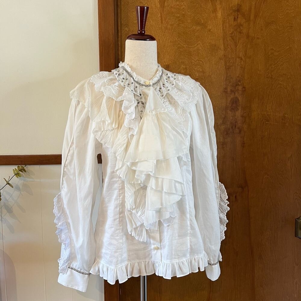 Coach 1941 NWT 2018 Runway White Prairie Ruffle Blouse Eyelet Trim Women's 4 - Picture 3 of 13
